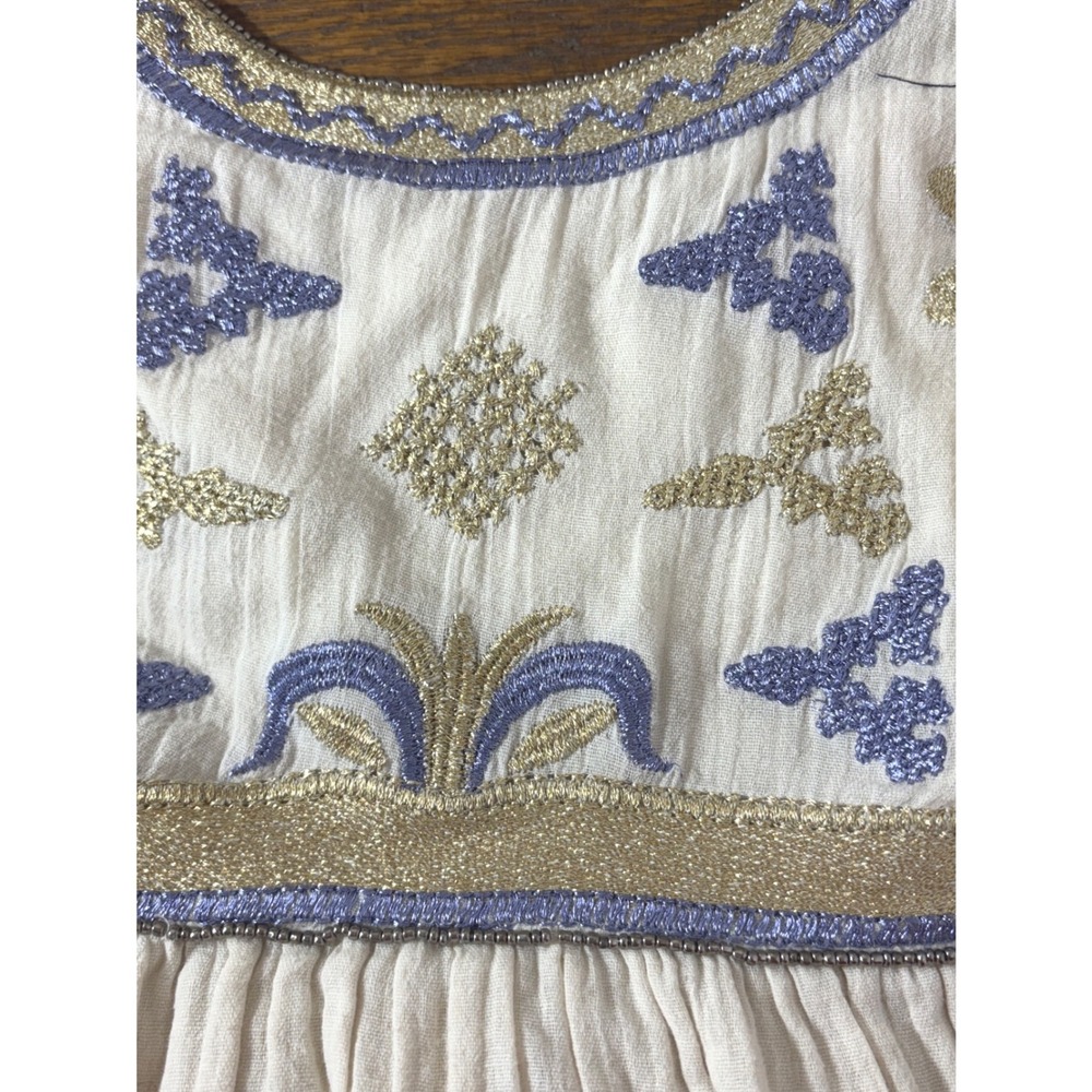 Christophe Sauvat Metallic Embroidered Boho Beaded Babydoll Top Cream Medium - Picture 2 of 12